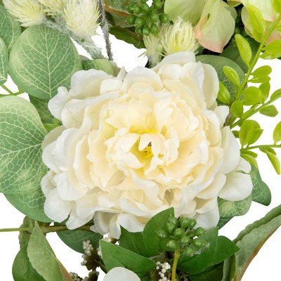 Northlight Hydrangea and Ranunculus Floral Eucalyptus Wreath