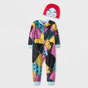 Toddler Girls' The Nightmare Before Christmas Sally Blanket Sleeper Footed Pajamas with Hat - Black - 1 of 4