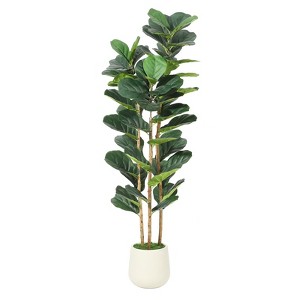 Whizmax Artificial Fiddle Leaf Fig Tree - Tall Faux Plant in White Planter, Realistic Greenery for Home & Office Decor, Fake Indoor Tree - 1 of 4