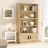 5 Tier Boho Wooden Bookcase with Rattan Doors, Tall Open Shelf Book Stand with Storage for Living Room - 3 of 4