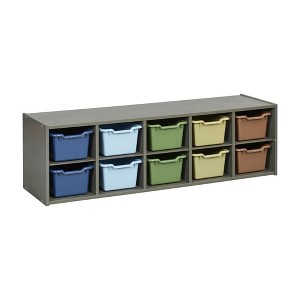 ECR4Kids Streamline 10 Cubby Tray Cabinet with 10 Scoop Front Storage Bins, 2x5, Grey Wash - 1 of 4