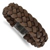 Black Bow Jewelry Men's 20mm Stainless Steel & Brown Leather Woven Bracelet, 8.75 Inch - 3 of 4
