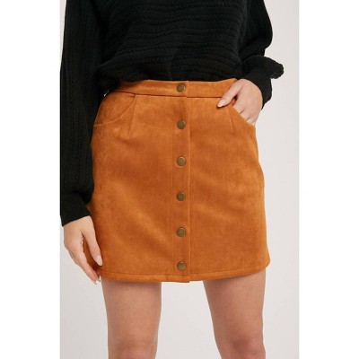 Women's Button-Up Suede Mini Skirt - BluIvy
