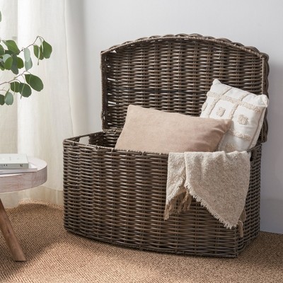 Rectangular Curve Resin Woven Wicker Trunk with Handles - 24" x 14" x 15" - Chocolate Brown