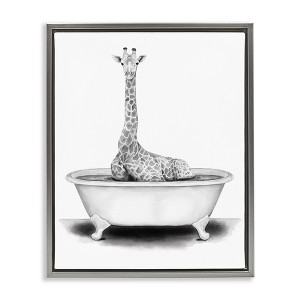 Stupell Industries Giraffe In Tub Funny Floating Frame Canvas Art, Gray, 17" x 21" - 1 of 4