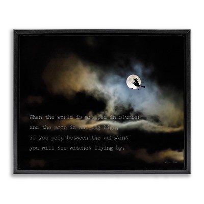 Stupell Industries Witch Flying By Moon Black Framed Floater Canvas Wall Art