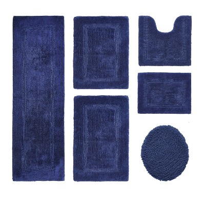 Lux Premium 100% Cotton Tufted Solid Reversible 6 PC Bath Rug Set – Ultra-Soft, Water-Absorbent, Durable, Machine Washable Bathroom Rug
