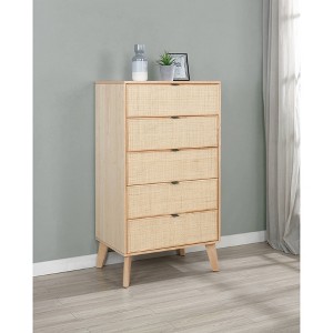 Chancery Boho Wood Ratan 5 Drawer Chest Dresser Natural - Powell - 1 of 4