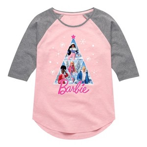Girls' - Barbie - Holidays & Christmas Shirt Tail Raglan Graphic T-shirt - 1 of 4
