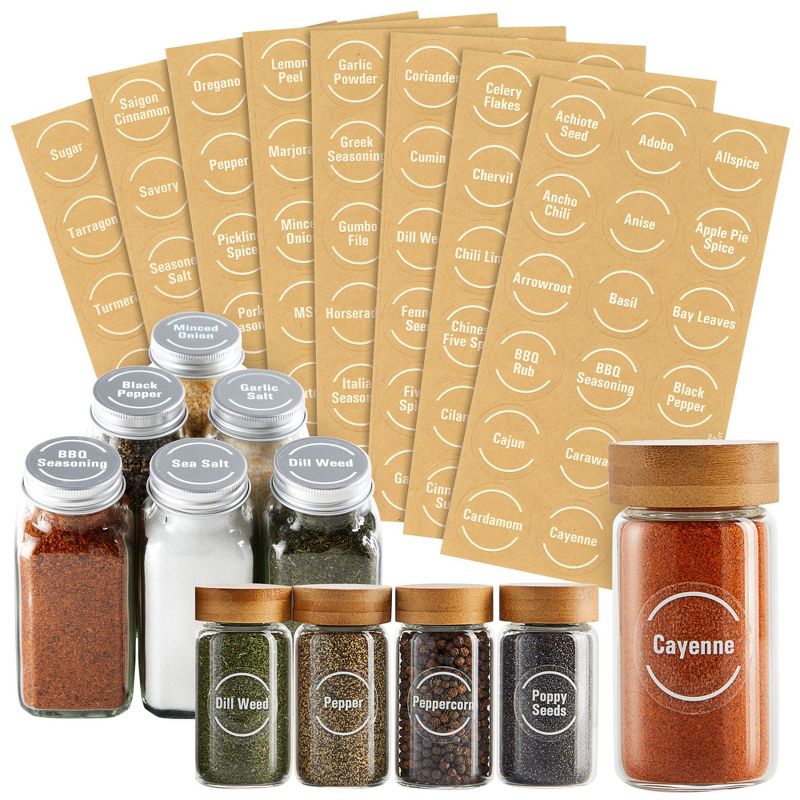 Talented Kitchen 144 Spice Labels Stickers + Pantry Labels, Clear Spice Jar Labels Preprinted for Spice Jar Lids, Water Resistant, Round 1.5 in, 1 of 9