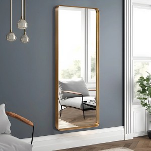 MAYEERTY 64 inch Full Length Mirror Rectangle Aluminum Alloy Frame Leaning Haning Dressing Mirror Gold - 1 of 4