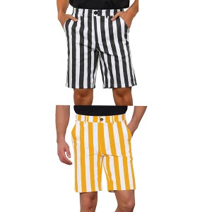 Lars Amadeus Men's Flat Front Summer Chino Striped Dress Shorts 2 Packs - 1 of 4