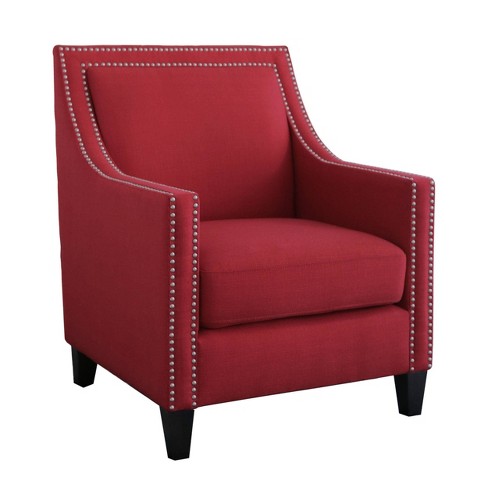 Geneva Nailhead Accent Chair Red, Red Living Room Chair