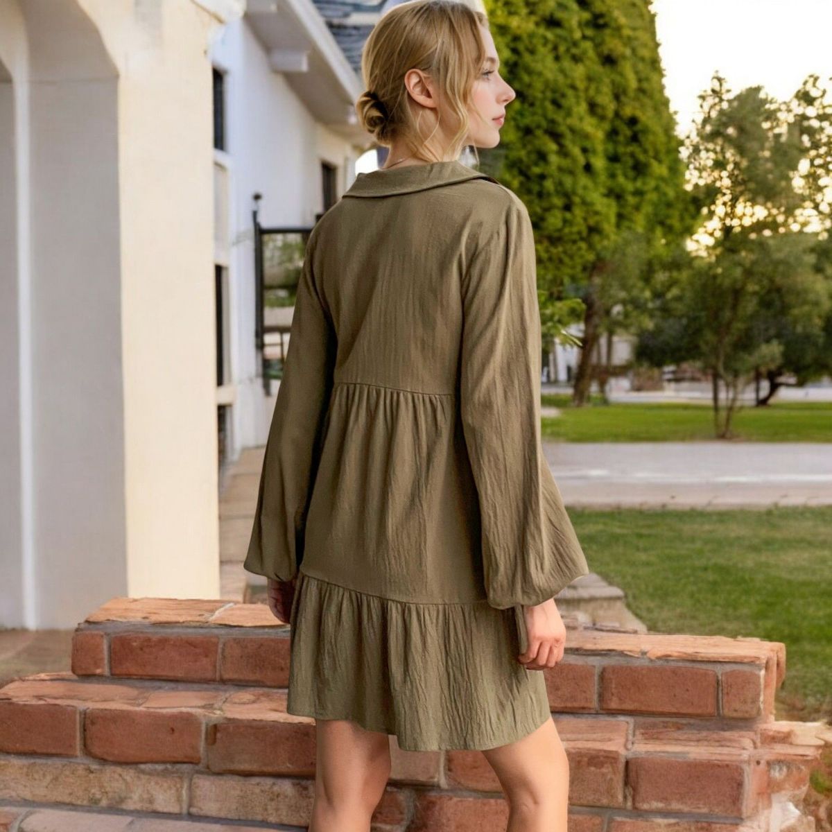 Anna-Kaci Women's Collared Button-Down Tiered Mini Dress - thumbnail 4