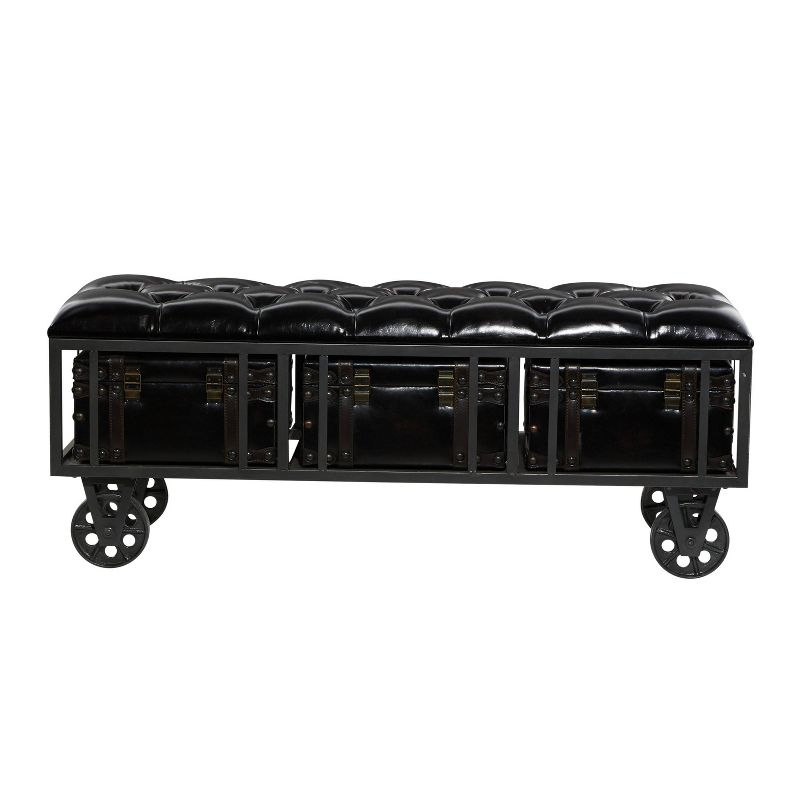 Industrial Wood and Faux Leather Storage Bench On Wheels Black - Olivia &#38; May, 4 of 33