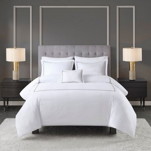 Okak Full/King 5-Piece Navy Style Cotton Sateen Bed Comforter Set with Throw Pillow,Embroidered Quilt Bedding Sets,Machine Washable - 1 of 4