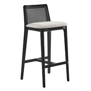 Modway Monarch Wood Bar Stool with Cane Rattan Back & Padded Seat - 1 of 4
