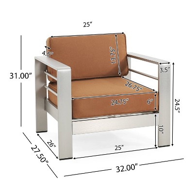 Silver Aluminum Outdoor Club Chair Set with Orange Cushions