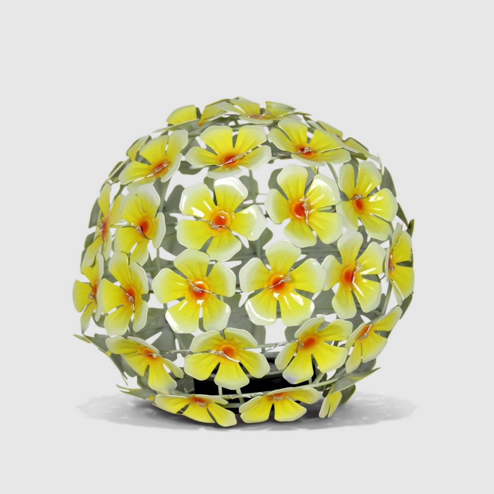 8 Resin Solar Metal Tabletop Hydrangea Ball Yellow - Exhart