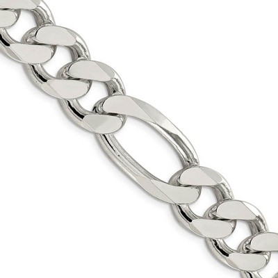 Black Bow Jewelry Men's 15mm, Sterling Silver, Solid Figaro Chain Necklace