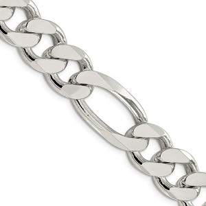 Black Bow Jewelry Men's 15mm, Sterling Silver, Solid Figaro Chain Necklace - 1 of 4
