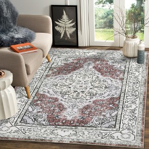 Vintage Washable Soft Area Rug, Low Pile Anti-Slip Stain Resistant Rug, Foldable Thin Floral Printed Distressed Carpet - 1 of 4