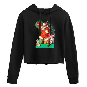 Women's - Coca-Cola - Vintage Santa With Dog Cropped Graphic Hoodie - 1 of 2