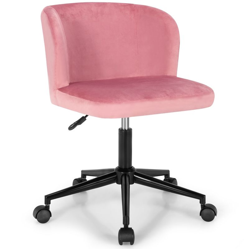 Costway Velvet Home Office Leisure Vanity Chair Armless Adjustable Swivel Pink\Blue, 1 of 13
