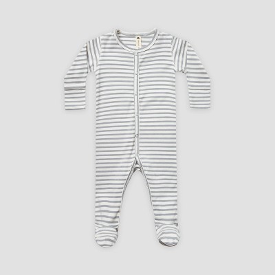 Image of Q by Quincy Mae Baby Striped Brushed Jersey Footed Pajama with Handcuffs - Dark Blue/Off-White 3-6M