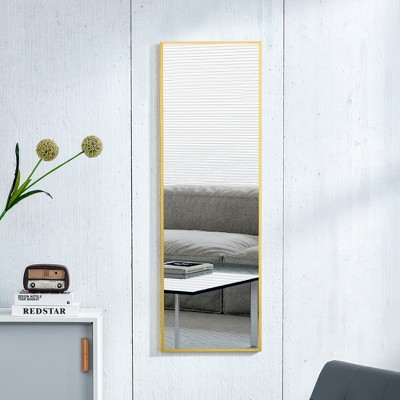 GlasFlength Decorative Wall Mirrors Aluminum Alloy Metal Frame Wall Mounted Full Body Mirror, Bathroom Makeup Mirror, Bedroom, Square Yellow 13.8"*48"
