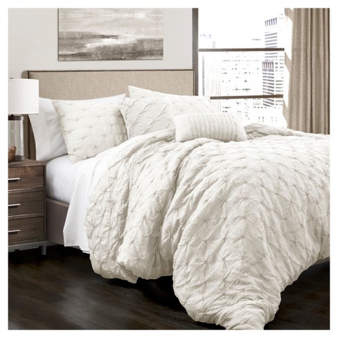 Full Queen 5pc Ravello Pintuck Comforter Set White Lush Dcor