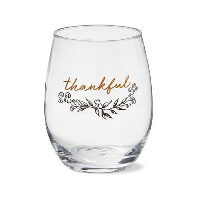tag 18 oz. Thankful Stentiment Clear Glass Stemless Wine Drinkware Dishwasher Safe Beverage Glassware  Dinner Party Wedding