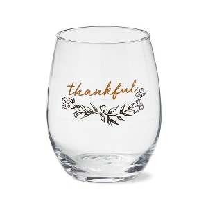 tag 18 oz. Thankful Stentiment Clear Glass Stemless Wine Drinkware Dishwasher Safe Beverage Glassware  Dinner Party Wedding - 1 of 2
