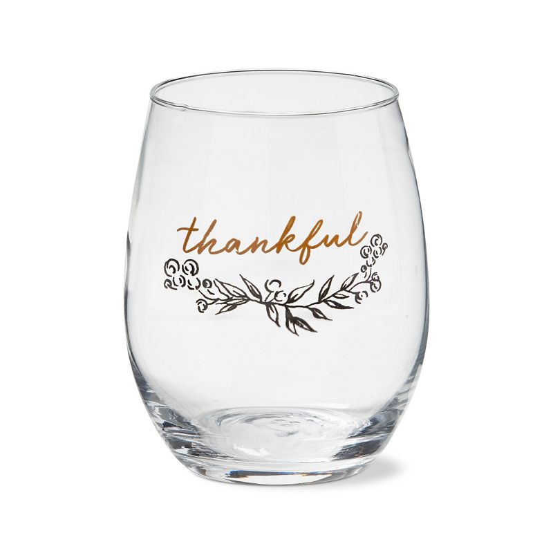 tag 18 oz. Thankful Stentiment Clear Glass Stemless Wine Drinkware Dishwasher Safe Beverage Glassware  Dinner Party Wedding, 1 of 3