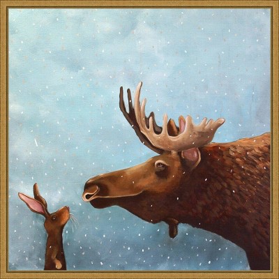 16" x 16" Moose and Rabbit by Lucia Stewart Framed Canvas Wall Art - Amanti Art