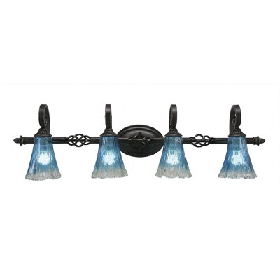 Toltec Lighting Elegante 4 - Light Vanity in  Dark Granite with 5.5" Fluted Teal Crystal  Shade