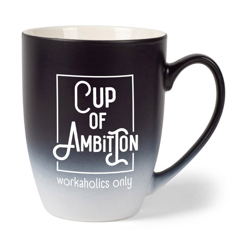 Elanze Designs Cup Of Ambition Workaholic Only Two Toned Ombre Matte Black and White 12 ounce Ceramic Stoneware Coffee Cup Mug, 1 of 2