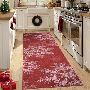 Christmas Rug Washable Rug with Non Slip TPR Rubber Backing, Xmas Holiday Snowflake Carpet - 1 of 4