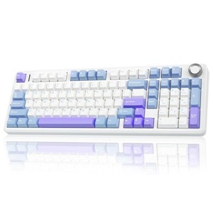 AULA F99 Wireless Mechanical Keyboard, Tri-Mode BT5.0 2.4GHz USB-C, Hot Swappable, Gasket Mount, RGB, Linear Switches, Blue/White/Purple - 1 of 4