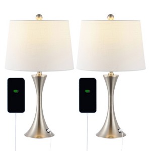 Set of 2 22.75" Bennett Modern Iron Hourglass Table Lamps (Includes LED Light Bulb) with USB Charging Port - JONATHAN Y - 1 of 4
