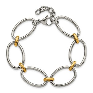 Chisel Stainless Steel Polished Yellow IP-plated Open Link 7.5" Bracelet with 1" Extension - 1 of 3