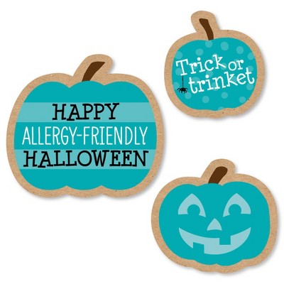 Big Dot of Happiness Teal Pumpkin - Diy Shaped Halloween Allergy Friendly Trick or Trinket Cut-Outs - 24 Count