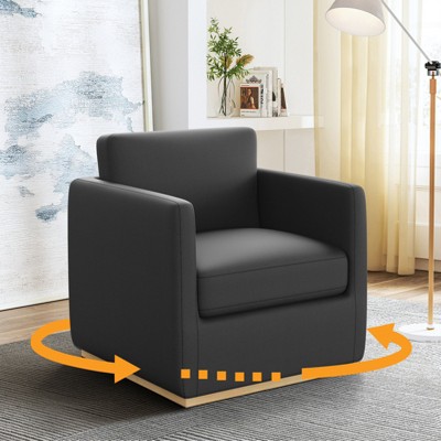 Vipbear Swivel Accent Chair, Velvet Swivel Bucket Chair, Wooden Base Swivel Club Chair, Upholstered Armchair, Reading Chair,Black/White/Beige/Brown