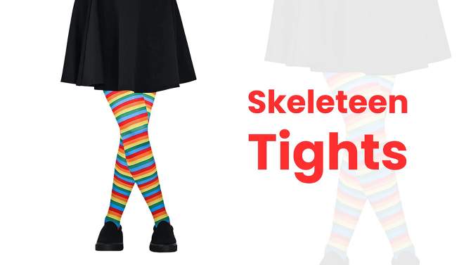 Skeleteen Black and White Tights - Striped Nylon Stretch Pantyhose Stocking Accessories for Every Day Attire and Costumes, 2 of 6, play video