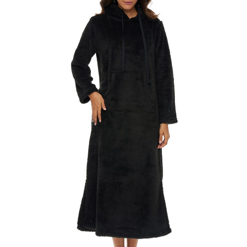 ADR Women's Soft Plush Sweatshirt Robe, Long Hooded Fleece Loungewear, 1 of 7
