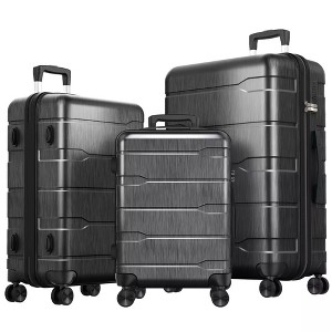 SKONYON 3-Piece Hardshell Luggage Set with YKK Zippers & All-Aluminum Telescoping Handles, Black - 1 of 4