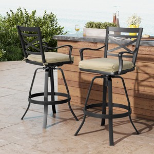Crestlive Products Outdoor Swivel Bar Stools Set of 2 Patio Cast Aluminum Bar Stools with Sunbrella Cushion Bar Height Chairs - 1 of 4