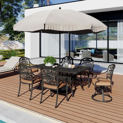 Premium Outdoor Dining Table for  Cast Aluminum Patio Table with Umbrella Hole, for Backyard & Poolside Gatherings
