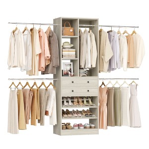 Besiost Wooden Closet System with Shoes Shelf and Drawer, Closet Organizer Storage with Drawer - 1 of 4