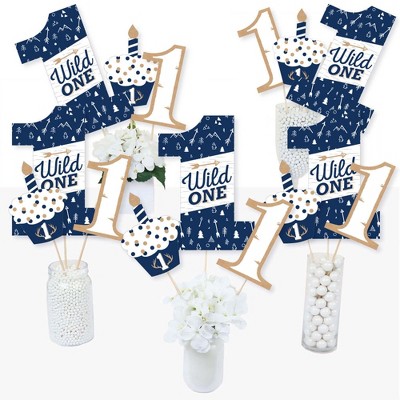 Big Dot of Happiness He's a Wild One - Deer 1st Birthday Party Centerpiece Sticks - Table Toppers - Set of 15